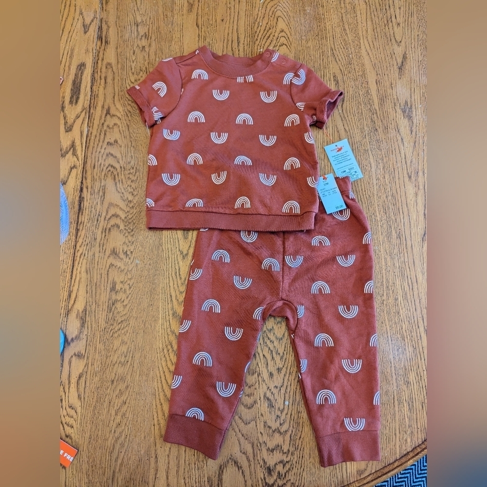 🍁New! Cat & Jack cotton Baby Rainbow 2 piece Outfit, Sz 12 months